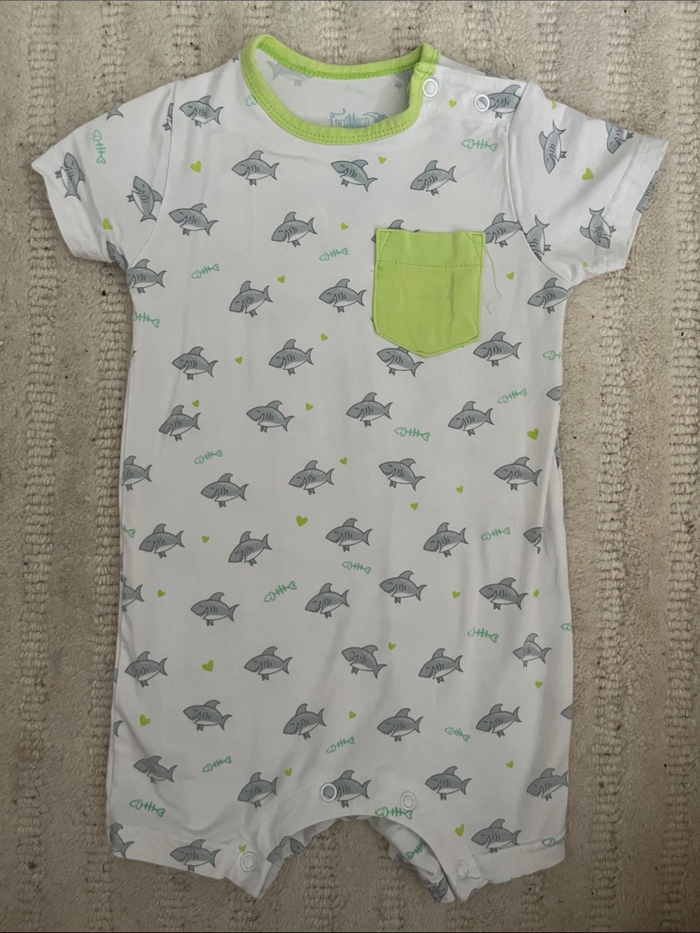 Coco Moon White & Lime Shark Pocket Baby One-Piece Bodysuit